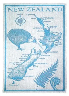 Jacquard tea towel NZ map blue